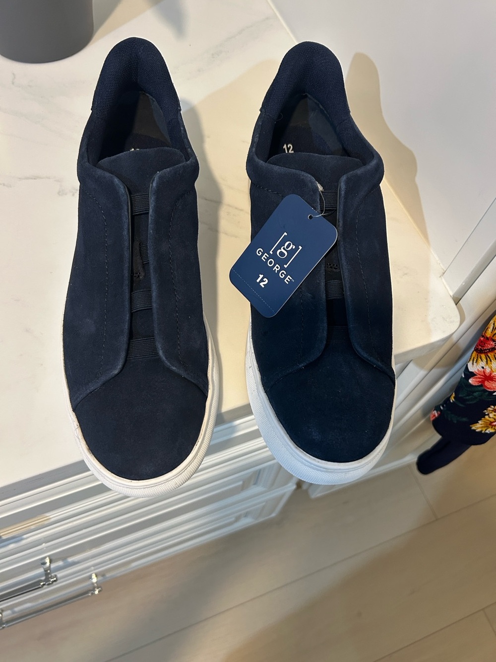 George Men’s Navy Slip-On Suede Sneakers with White Sole
